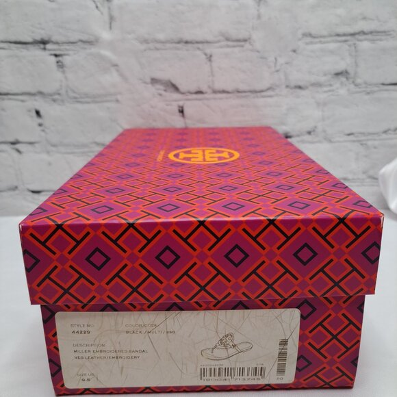 TORY BURCH 'MILLER' LEATHER THONG SANDALS EMBROIDERED W/'TB' BOX - Picture 14 of 16